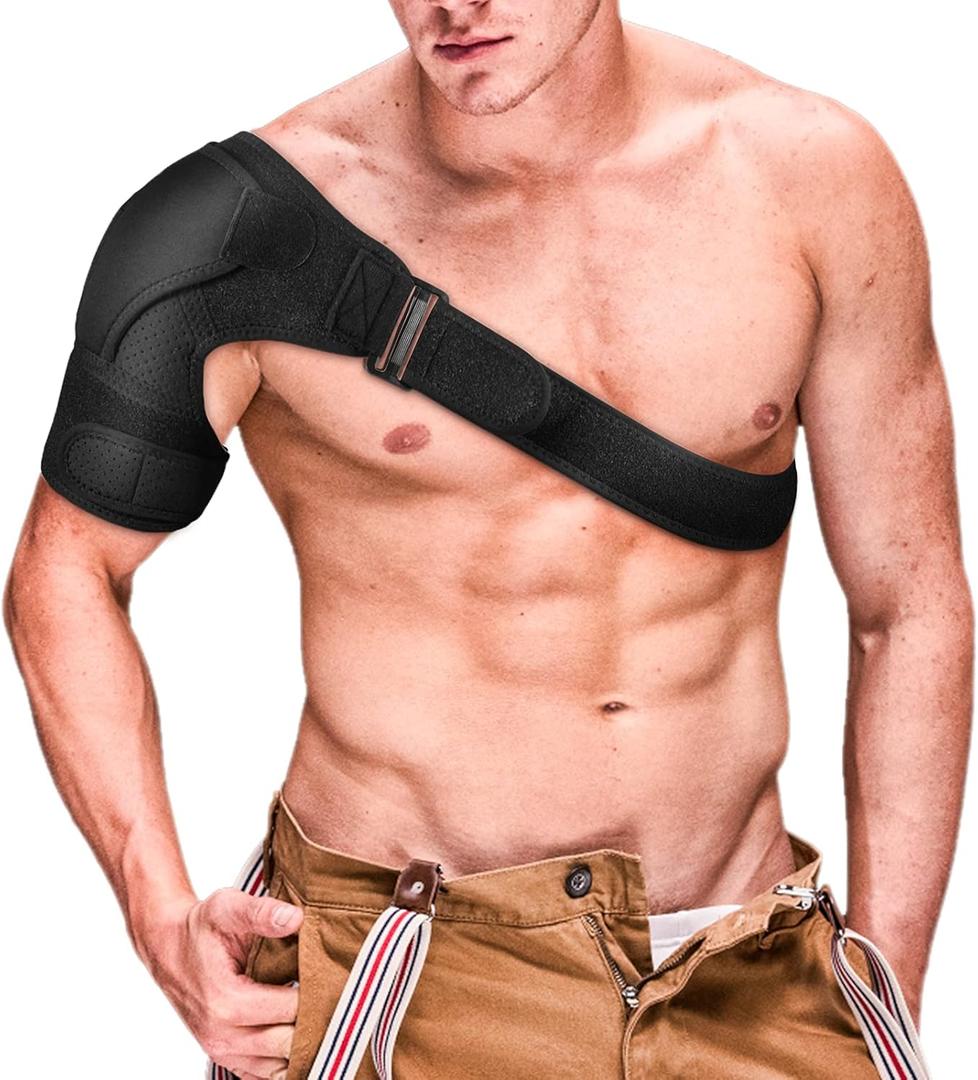 Shoulder Brace for Men and Women Recovery, Adjustable Shoulder Support for Rotator Cuff, AC Joint Pain Relief, Arm Sling for Injury, Perfect Fit Arm Compression Sleeve (One Size Regular)
