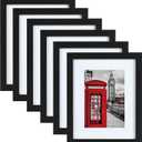 PEALSN 8x10 Picture Frame Set of 6, Display Picture 5x7 with Mat or 8x10 Without Mat, Black Woodgrain