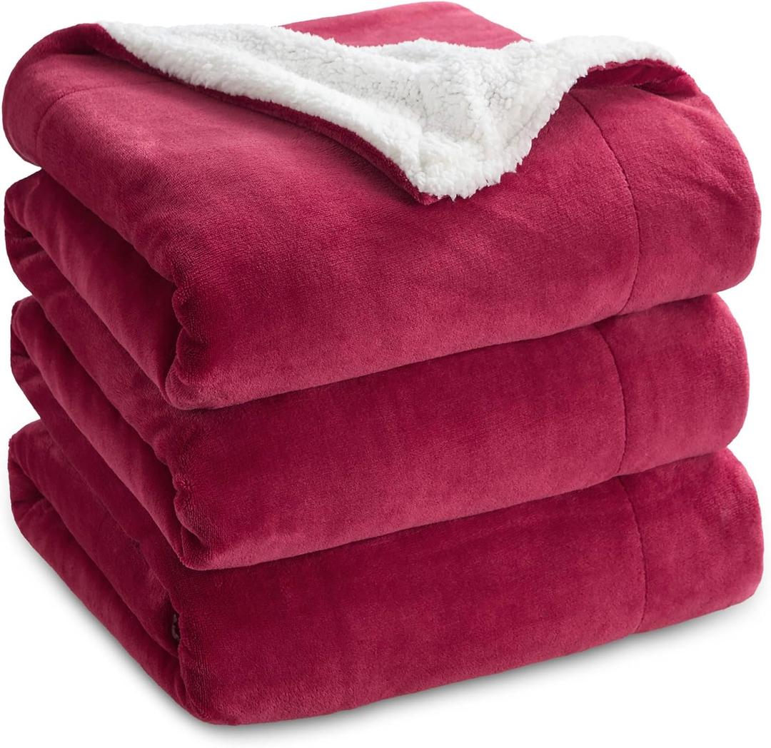 Bedsure Sherpa Fleece Blankets Queen Size for Bed - Thick and Warm, Soft Fuzzy Plush Queen Blanket for Winter, Red, 90x90 Inches