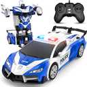 Remote Control Car with One Button Transformation, RC Cars Transforming into Robot, 2.4Ghz 360 Degree Rotation Police Car with Light, 1:18 Scale Transform Toys for Boys Girls Kids 4-7 8-12 6-8 (Blue)