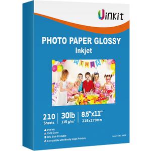 Uinkit 30lb Thin Flyer Paper Glossy 8.5x11 Inkjet Single Side DIY Chip Bag 115gsm Photos Picture for Inkjet Printer with Dye Ink Letter size A4 Brochure (8.5x11x210)