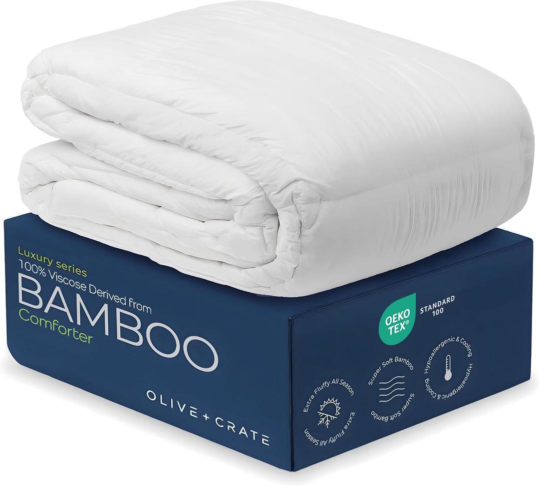 Olive + Crate Bamboo Comforter - Twin XL Duvet Insert, 62"x90" | 100% Bamboo Viscose Outer Cover, Breathable Down Alternative Comforter, Hypoallergenic, All Seasons Plush Design - White