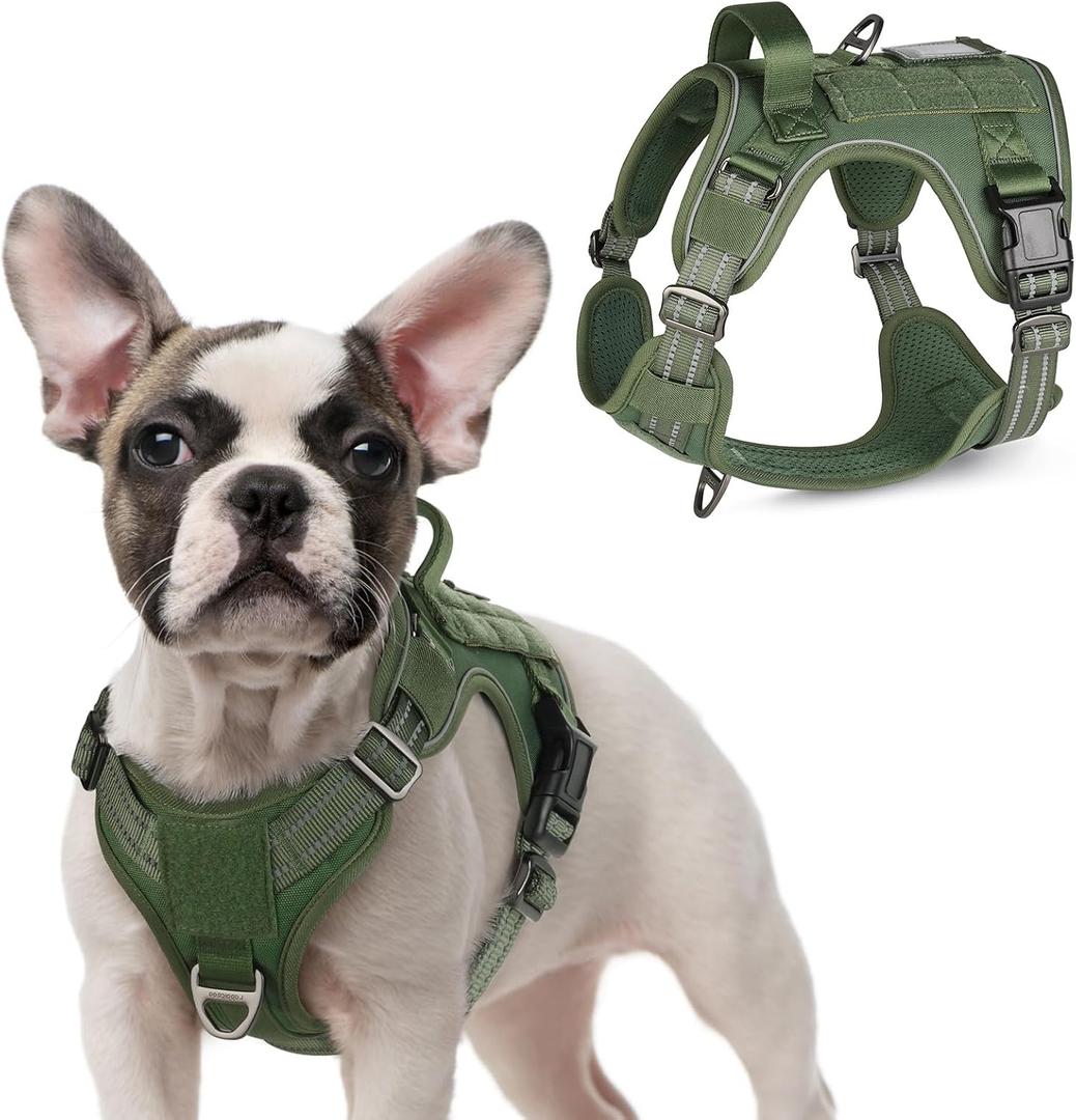 Rabbitgoo Tactical Dog Harness for Small Dogs, No Pull Military Service Vest with Handle & Molle, Easy Control for Training Walking, Adjustable Reflective Straps, Green, S