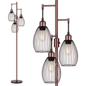 Dimmable Floor Lamp, 3 x 800LM LED Edison Bulbs Included, Farmhouse Industrial Floor Lamp Standing Lamp with Elegant Teardrop Cage Head Tall Lamp for Living Room Bedroom Office Dining Room - Brown (Oil-Rubbed Bronze-70 inches)