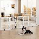 Homykic Dog Gate Indoor, 132" Wide Bamboo Pet Gate with Door, 30”H, White, 132.3"Wx30"H, 6 Panels w/ Door