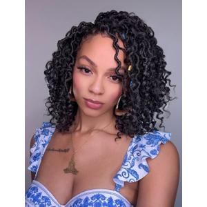 Goddess Locs Crochet Hair 10 Inch 7 Packs Boho Faux Locs Crochet Hair for Black Women Pre Looped Crochet Locs with Curly Ends (#1B)