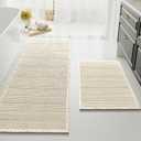 H.VERSAILTEX Waffle Bath Mat Super Absorbent Bathroom Mats Non Slip Bath Rugs for Bathroom Floor Machine Washable Ultra Soft Bathroom Rugs for Beside Tub, (32 x 20 Plus 24 x 60 - Inches, Ivory)