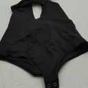 REORIA Butsmooth Women's Trendy Sexy Criss Cross Halter Neck Sleeveless Thong Bodysuits Tops Clubwear (Large, Black)