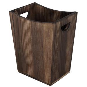 SEHERTIWY Wood Trash Can, Farmhouse Wastebasket Bin for Bathroom, Office, Bedroom, Living Room, Small Square Rustic Garbage Container (Wood-Brown)