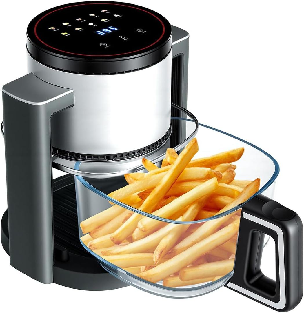 OLIXIS Glass Air Fryer 4.7Qt, Non Toxic Airfryer with 10 Preset Cook Modes, 395F Rapid Air Crispy Technology, Roast Bake Dehydrate Reheat, Nonstick & Easy-Clean Basket, 1300W