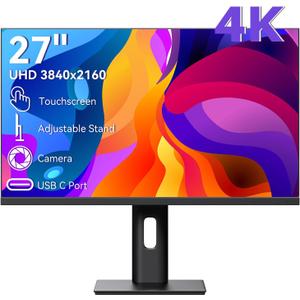 Touchscreen Monitor 4K Gaming 27 Inch UHD 3840x2160 IPS Computer Monitor with Webcam, 60Hz, Ultra-Thin Bezel, HDMI, DisplayPort, 400 cd/, VESA, Tilt Adjustable