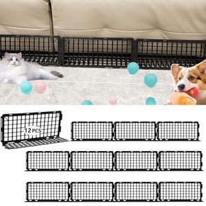 Typlhom 12 PCS Under Couch Blocker for Bed Furniture, Adjustable Plastic Under Bed Blocker for Dogs Pets Cats, Couch Blocker Stop Small Items Getting Under Bed (Black)