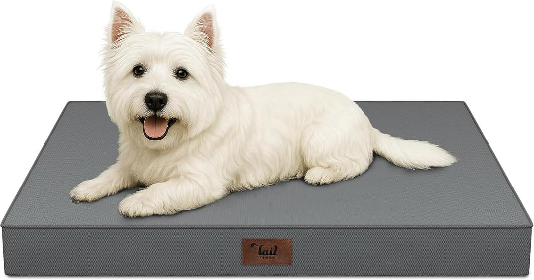 Outdoor Dog Bed for Small Dogs & Cats, Waterproof Dog Crate Mat Orthopedic Egg Crate Foam with Washable Removable Oxford Cover, Grey (23.0"L x 17.0"W x 2.5"Th)