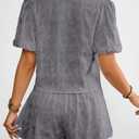 Glozeplus Women's 2 Piece Jumpsuit Floral Print Summer Half Sleeve Thin Coat Bodycon Short Pant Set Outfits (Purple, XL)