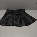 OYOANGLE Women's Pu Leather Elastic High Waist Skorts Ruffle Hem Casual Flared Skirt Shorts (Black, XL)