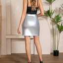 RAMISU Skirts for Women High Waisted A-Line Skirt Metallic Skirt Silver Zipper Skirts with Belt (S)