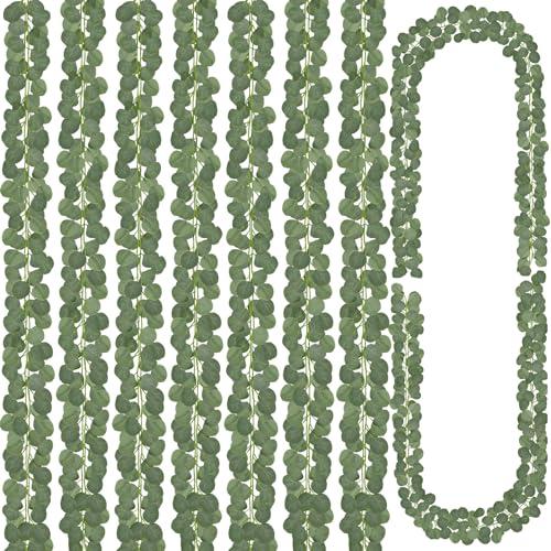 CQURE 96Pcs Eucalyptus Garland,Artificial Eucalyptus Leaves Table Greenery Garland Wreath Vines for Wedding Party Table Fireplace Home Decor