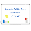 WALGLASS Double-Sided White Board, 24" x 18" Dry Erase Board Magnetic Whiteboard for Wall, Hanging Mounted Whiteboard Silver Aluminium Frame for Home, School, Office, Kitchen