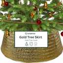 Inside Out Home 4-Panel Metal Christmas Tree Collar - Stylish Holiday Tree Skirt Alternative - Durable Metal Construction Base Cover - Protects Tree Base from Pets - Easy Assembly - Gold
