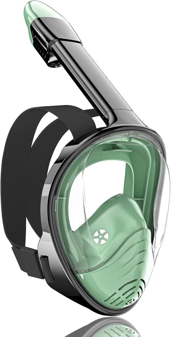 QingSong Full Face Snorkel Mask for Adults, Snorkeling Gear with Camera Mount, 180 Degree Panoramic View Snorkel Set Anti-Fog Anti-Leak (Large-X-Large, Army green)