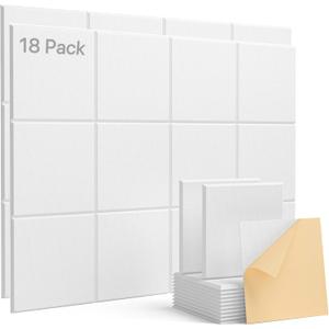 Acoustic Panels 18 Pack Square Soundproof Wall Panels Self-Adhesive, Acoustic Foam Panels High Density Sound Proof Foam Panels for Home Office, Recording Studio, Ceiling 12" X 12" X 0.4" White