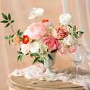 Ling's moment Fake Flowers Box, Faux Artificial Greenery Stems Foam Roses Silk Peonies Orchid Poppy Fabic Flower for Centerpieces Bouquet Wedding Vase Floral Decorations, Coral & Ivory, Grand Combo