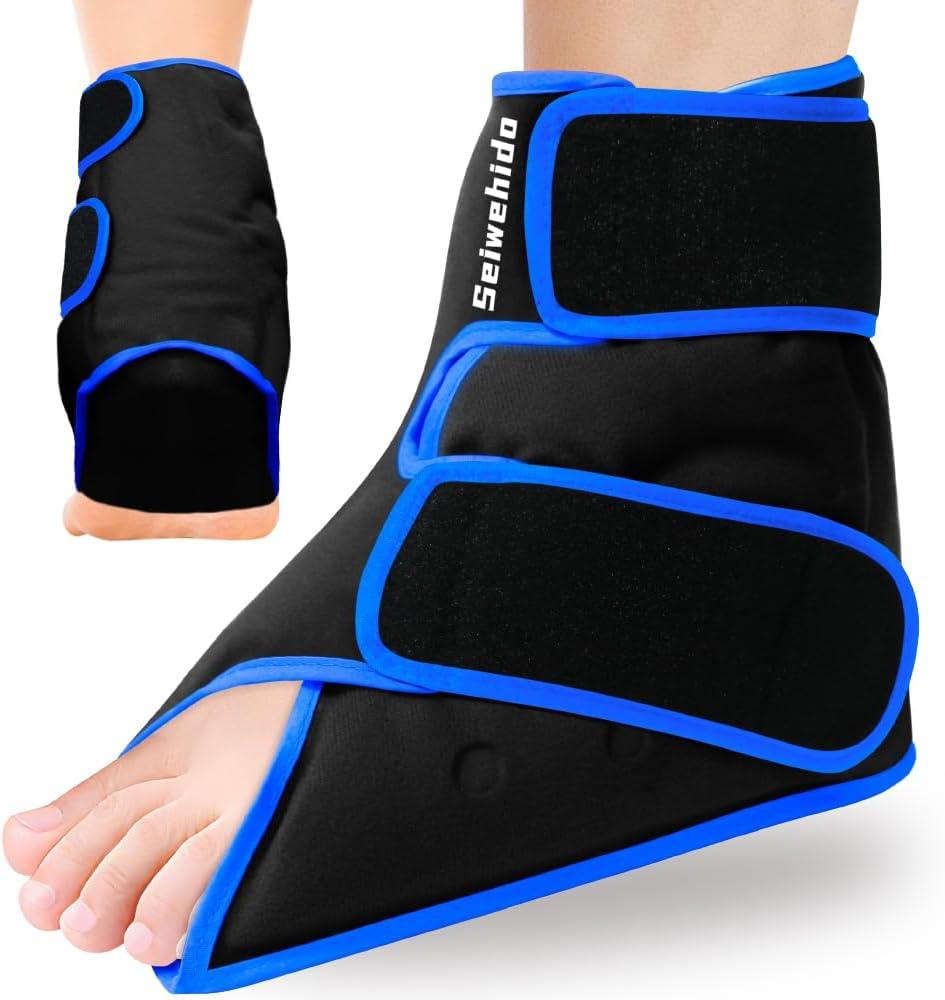 Ankle Ice Pack Wrap for Heel Pain Relief and Swelling Reusable Gel Cold Hot Packs for Achilles Tendonitis Plantar Fasciitis Sprained Swollen Foot Surgery Recovery Sports Injury(Black,1pcs)