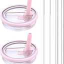 40 oz Tumbler Flip Straw Lid Replacement - Compatible with hydrojug lid replacement 40 oz. Pack of 2. (Pink)