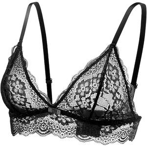 Lace Bralettes for Women No Underwire Sexy Triangle See Thru V Neck Unpadded Bra, Size: Large