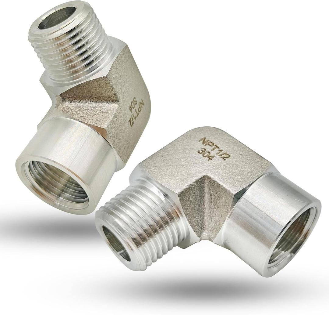 1/2" NPT Female x 1/2" NPT Male 90 Degree Street Elbow Pipe Fitting, 304 Stainless Steel Forged Barstock Street Elbow Adapter, Heavy Duty 5800PSI Pipe Fitting Connector (male x female,1/2")