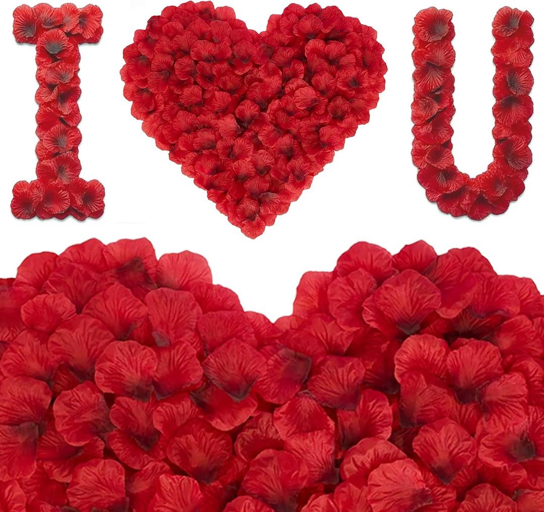 3 x 2400 Dark Red Rose Petals,Artificial Roses Petals for Valentines Day,Romantic Night,Wedding - Fake Roses Flower Petals for Party,Anniversary Decorations