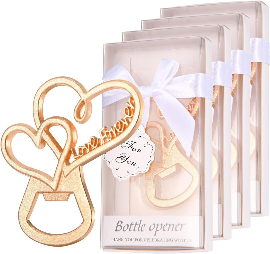 50 Packs Love Forever Bottle Openers for Wedding Favors to Guests,Bridal Shower Party Gifts, Souvenirs or Decorations with Gift Package (Love heart) (Gold)
