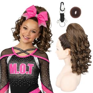 SEIKEA Cheer Ponytail Hair Piece, 14" Curly Cheerleader Hairpiece Ponytail Extension for Cheerleader Competition, Dance Warm Mocha Blend