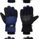 Bencailor 3 Pairs Kids Winter Gloves Waterproof Snow Ski Gloves Warm Windproof Adjustable Mittens for Boy Girl Outdoor (8-12 Years, Black, Gray, Dark Blue)
