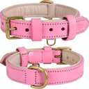Leather Dog Collar for Medium Dogs, Light Pink, 1 Inch Wide, Genuine Leather, Heavy Duty with Soft Inner Padding, Comfortable and Durable (Blush Pink, M (Fit Neck Size 14.5"-18.5"))