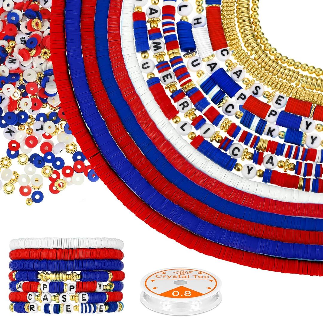 Ferraycle 5700 Pcs Fall Halloween Clay Beads Set Christmas Clay Beads Holiday DIY Jewelry Making Kits for Bracelet Necklace Earring(Red, Blue, White)