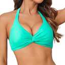 Limeeke Women Bikini Top Halter Twist Front Swimsuit Top Padded V Neck Swim Bathing Suit Tops Only, M