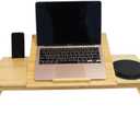  Bamboo Lap Desk, Laptop Desk, Portable Workstation, Adjustable Height Angle, Foldable Tray for Couch Bed Floor, Drawer with Magnetic Closure, Mouse Pad, Phone Slot, Leather Handle