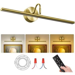 Denlead Hardwired Picture Lights for Wall 23.9" LED Wall Art Lights with Remote, 3CCT Dimmable Gallery Art Light for Paintings Poster Light, 15W, 2700K-6500K, 1200LM, Brass