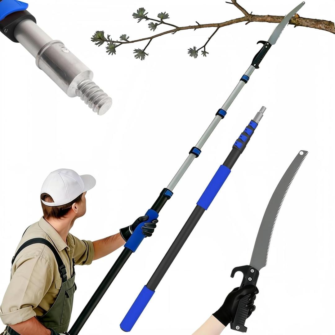 26FT Reach Pole Saws for Tree Trimming with 5-20FT Telescoping Extension Pole, Anti-slip Handle, Manual Pruning Pole Saw with 19" 3X Detachable Saw for Forestry, Yard, Garden, Patios