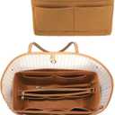Purse Organizer Insert for Handbags, Felt Tote Bag Organizer Insert, Bag In Bag Compatible with Longchamp, Neverful, Speedy and More (Brown, Medium)