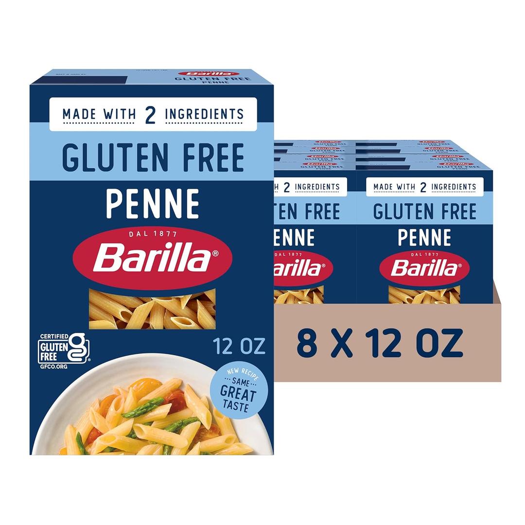 BARILLA Gluten Free Penne Pasta, 12 Ounce (8 Boxes) - Non-GMO Gluten Free Pasta Made with 2 Ingredients BB 02/02/28