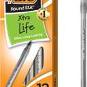 BIC Round Stic Xtra Life Black Ballpoint Pens, Medium Point (1.0mm), 12-Count Pack of Bulk Pens, Flexible Round Barrel for Writing Comfort, No. 1 Selling Ballpoint Pens