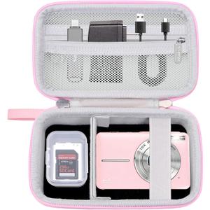 Krypthos Digital Camera Case Compatible with Kodak Pixpro FZ55/ FZ45, Canon G7 X, CAMKORY and More, Small Protective Camera Case for Travel and Home Storage with SD Card Case (Pink)