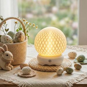 JHY DESIGN Ceramic Spherical Decorative lamp 6" H Rechargeable Table Lamp Dimmable Touch Control Desk lamp for Home Bedroom Living Room Outdoors(Diamond Pattern)