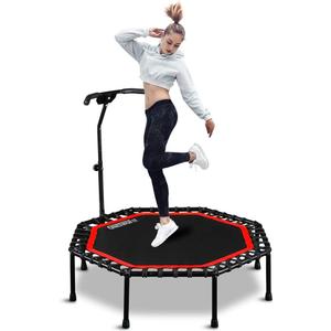 ONETWOFIT 51" Silent Trampoline with Adjustable Handle Bar, Fitness Trampoline Bungee Rebounder Jumping Cardio Trainer Workout for Adults (Red)