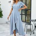Long Black Formal Dresses for Women Gowns Evening Party Cocktail Dress, Split Elegant V Neck Wrap Ruffle Wedding Guest Dresses (Blue, XXL)
