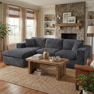 Shintenchi 105" Modular Sectional Sofa, Boneless L Shaped Couch with Deep Seat, Cloud Foam Couch with Oversized Chaise, Plush Cordurory Sofa No Assembly Needed for Living Room, Dark Gray