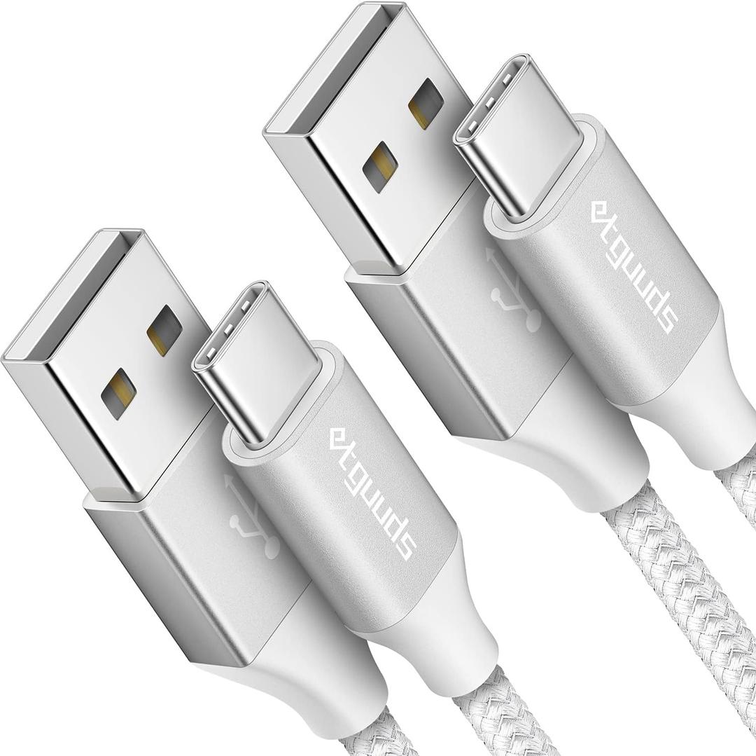etguuds USB A to USB C Cable 6ft, 2-Pack, 3A Fast Charging Type C Charger Cord for iPhone 17 16 15 Pro Max 16e 17 Air, Samsung Galaxy S25 S24 S23 S22 S21 S20 A17 A16 A56 A55 Flip Fold, White
