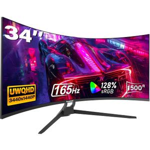 Gawfolk 34" Ultrawide Curved Gaming Monitor, UWQHD 3440x1440 165Hz 1500R
PIP/PBP 1ms(MPRT) 128% sRGB HDMI & DP Tilt Adjustable 21:9 PC Screen